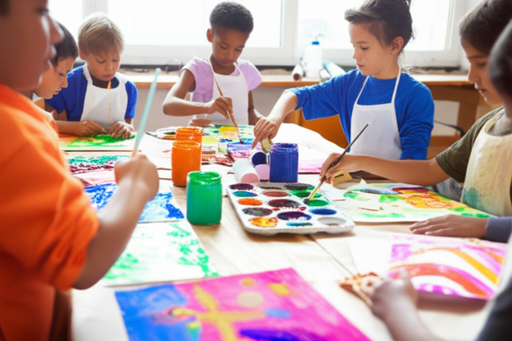 Kids in an art class